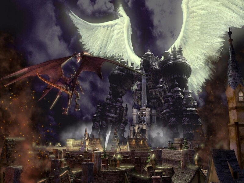 Dragon and Angel in Battle — Purple, Dramatic