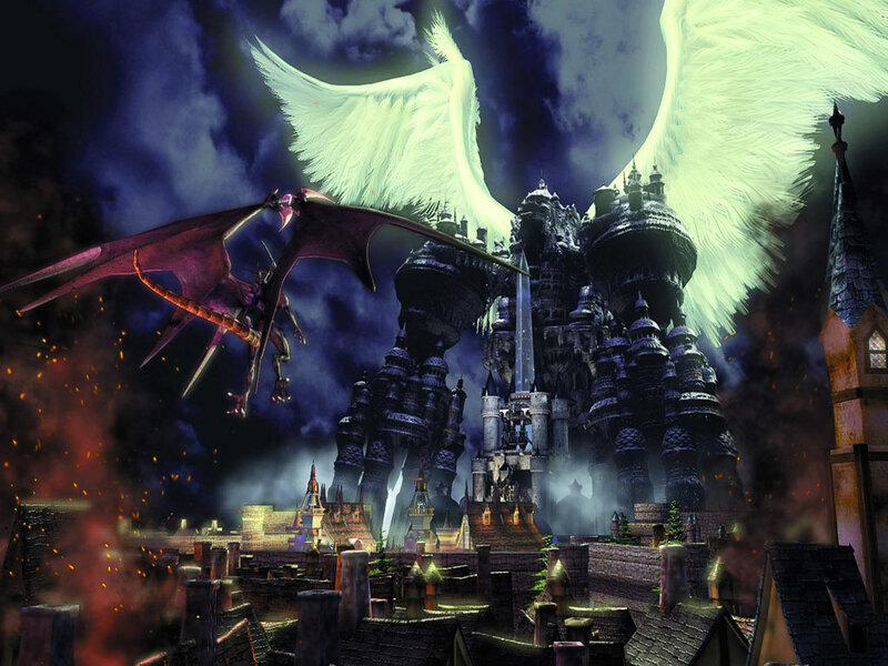 Dragon and Angel over Castle — Black