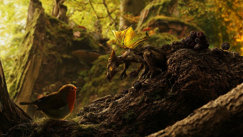 Dragon and Bird in Forest