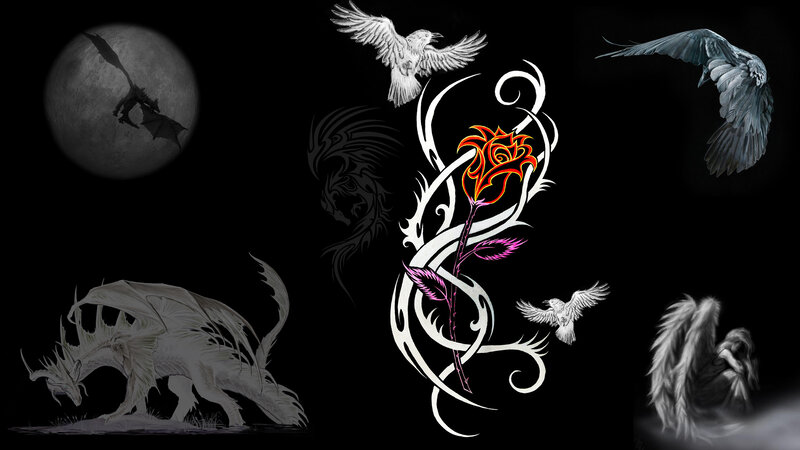 Dragon and Birds with Rose