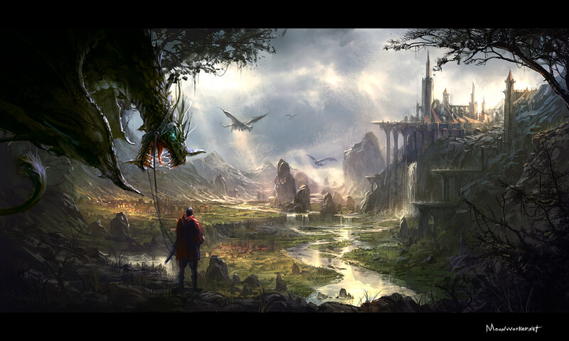 dragon and castle landscape
