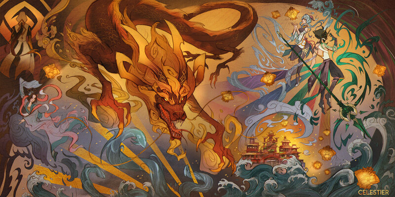Dragon and Characters — Gold