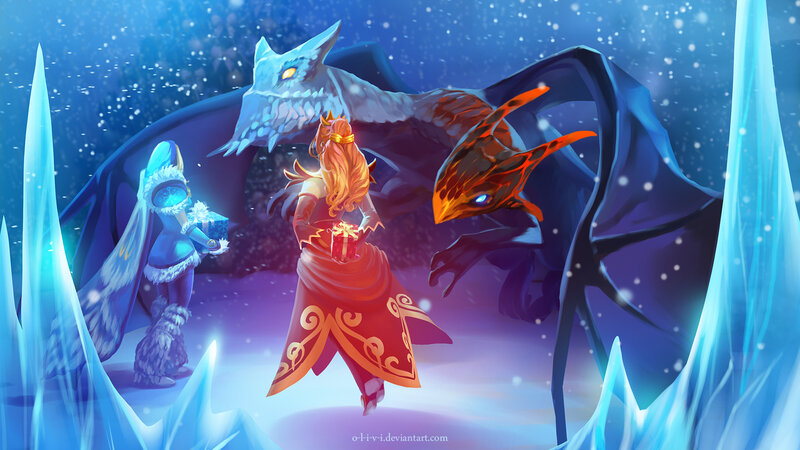 Dragon and Characters in Ice Cave
