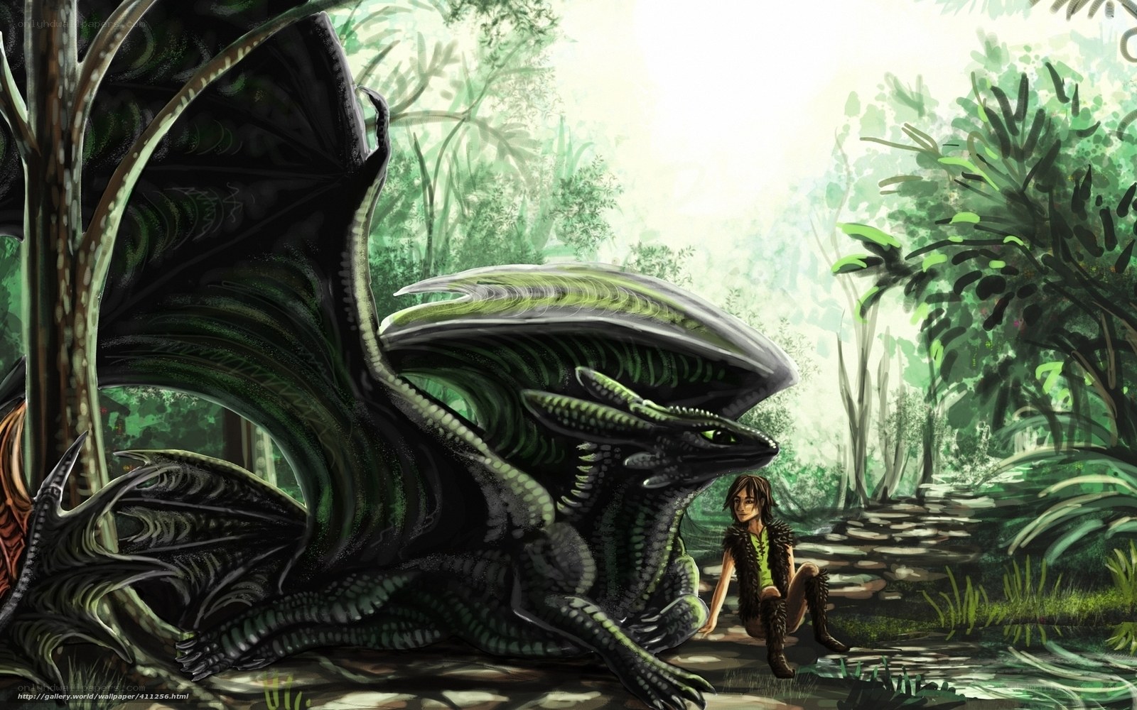 dragon and child in forest