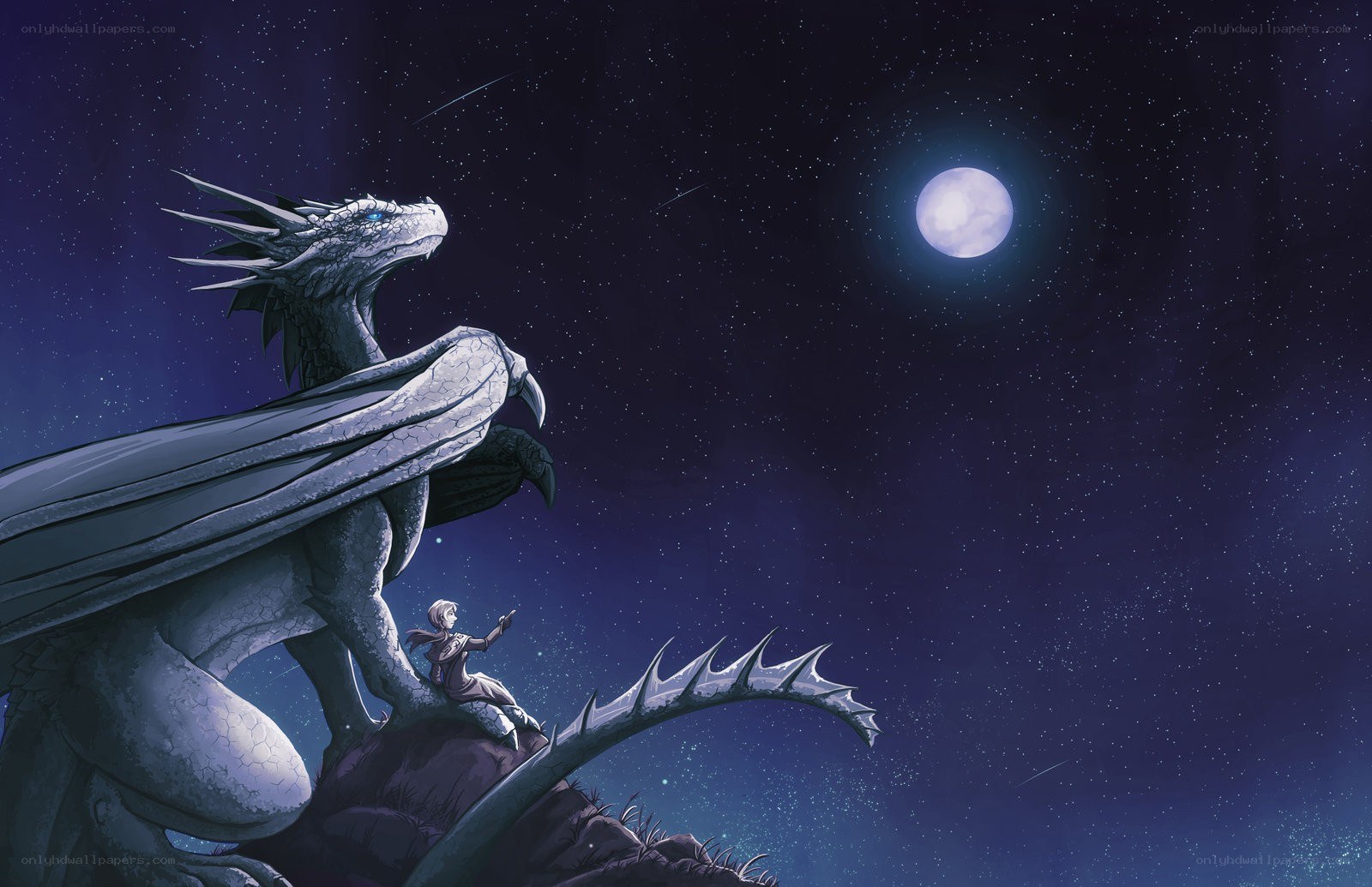 dragon and child under moon