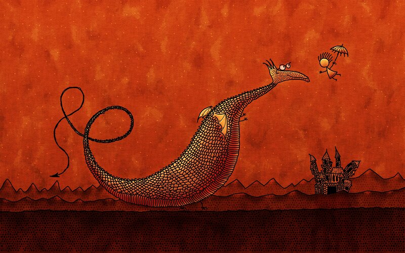Dragon and child with umbrella