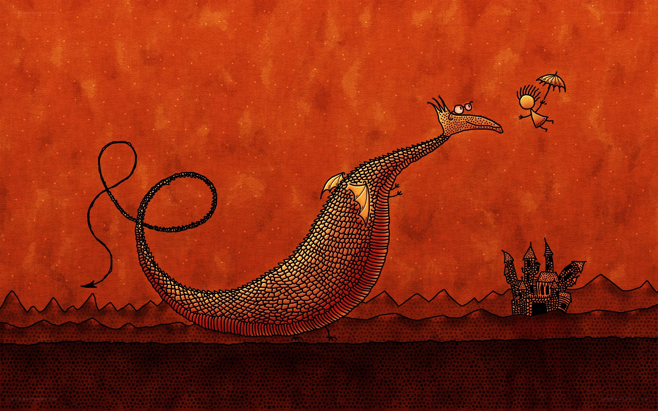 Dragon and child with umbrella