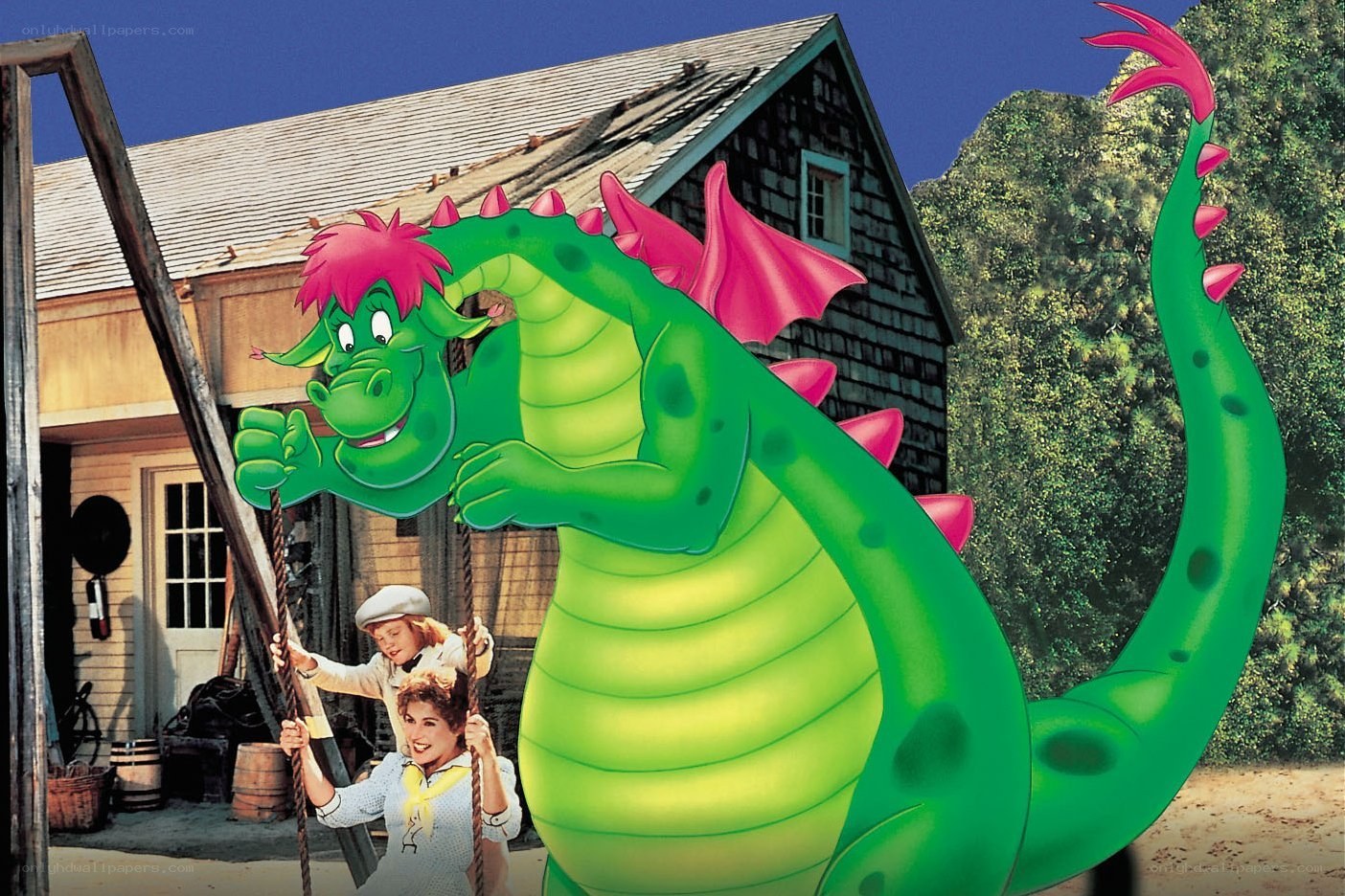 Dragon and children on a swing