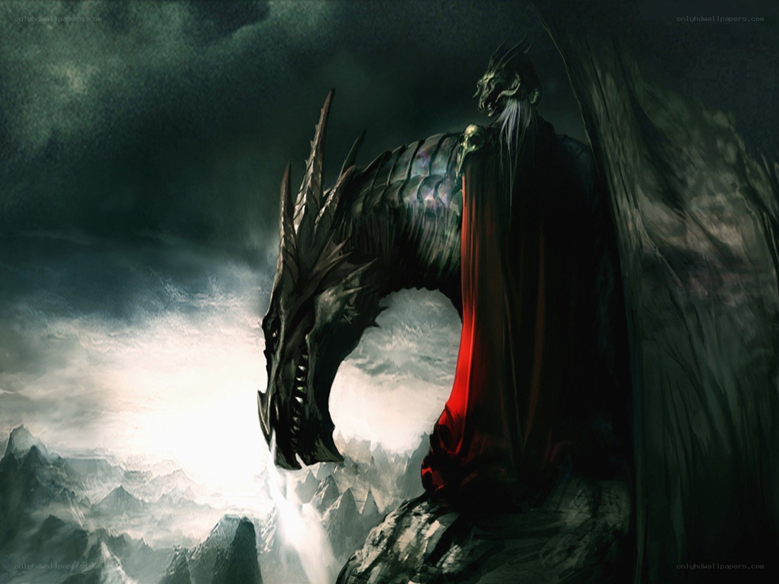 dragon and cloaked figure