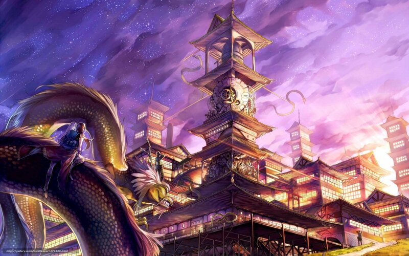 Dragon and clock tower at night