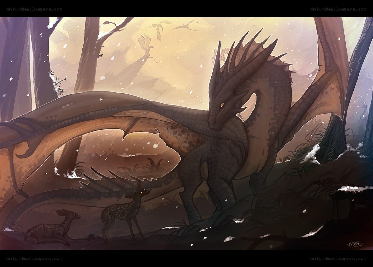 Dragon and deer in a forest