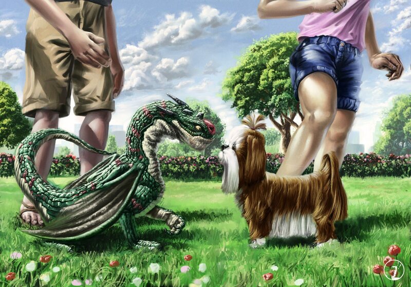 Dragon and Dog Interaction