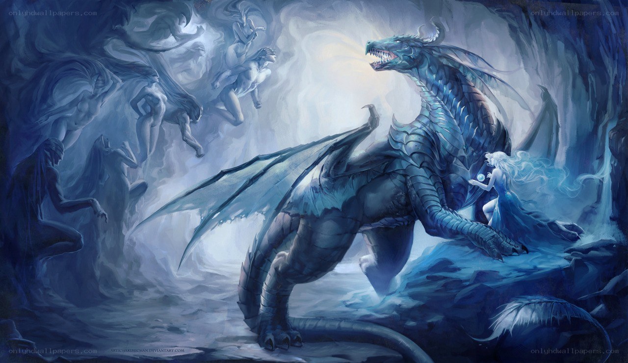 Dragon and ethereal figures