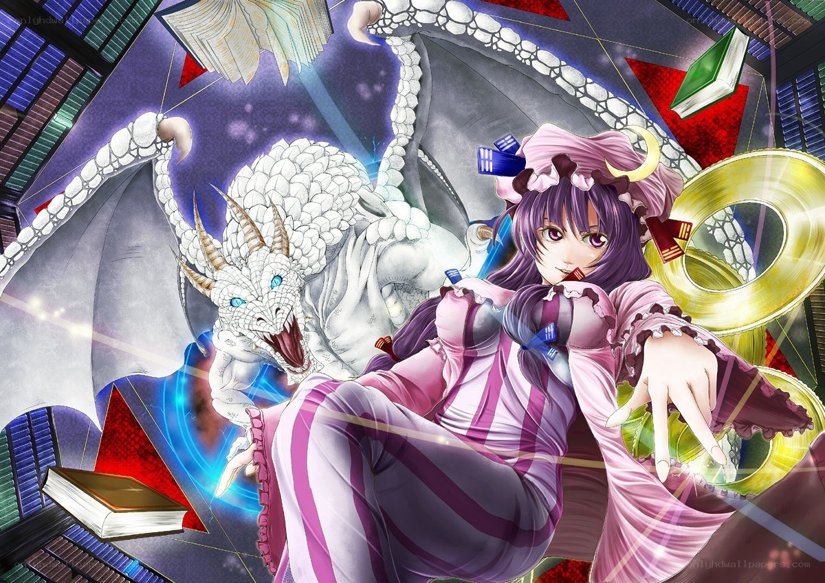 Dragon and girl in a library