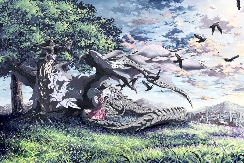 Dragon and Girl in Field