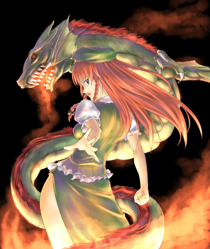 dragon and girl in fire