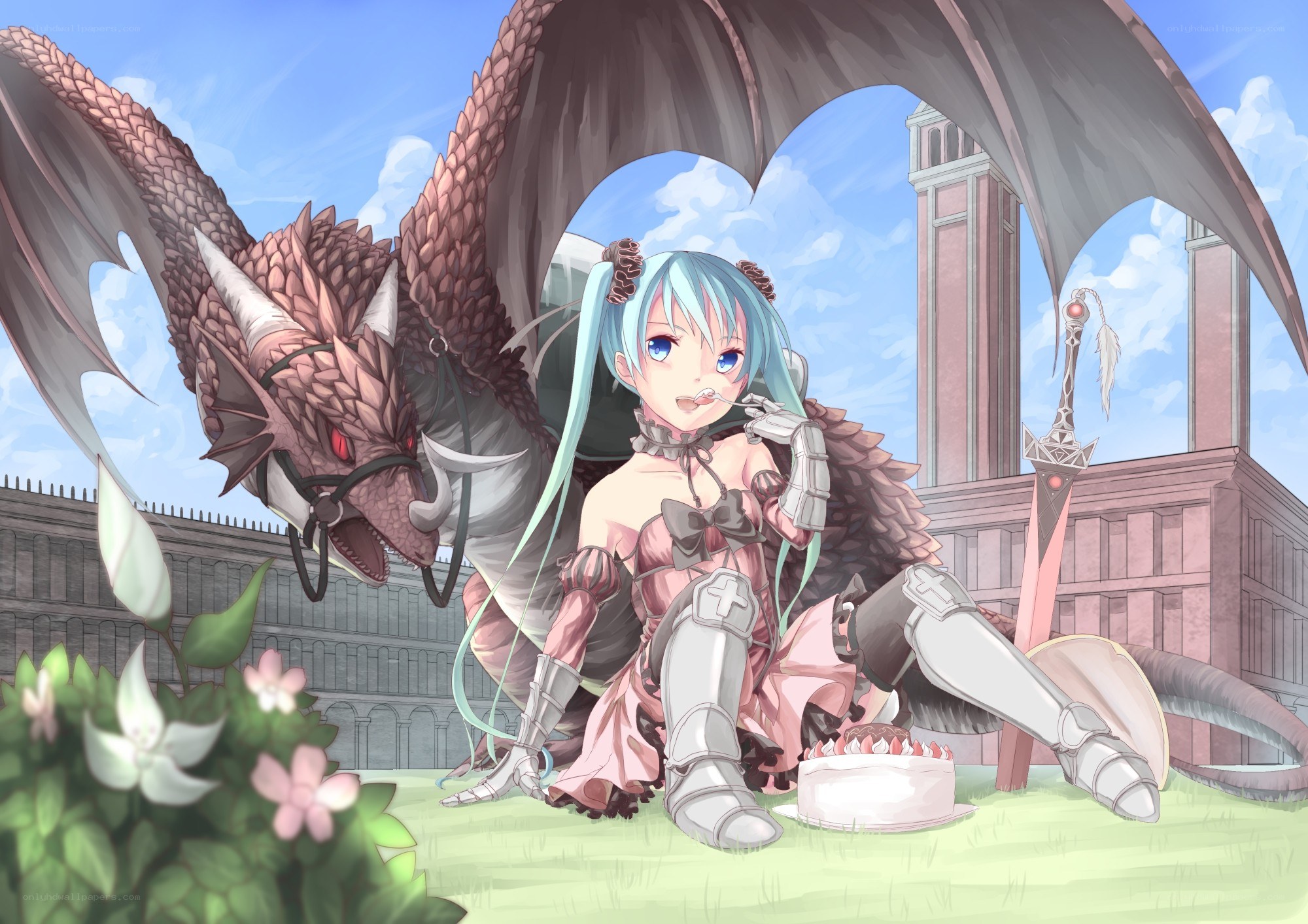 Dragon and girl with cake