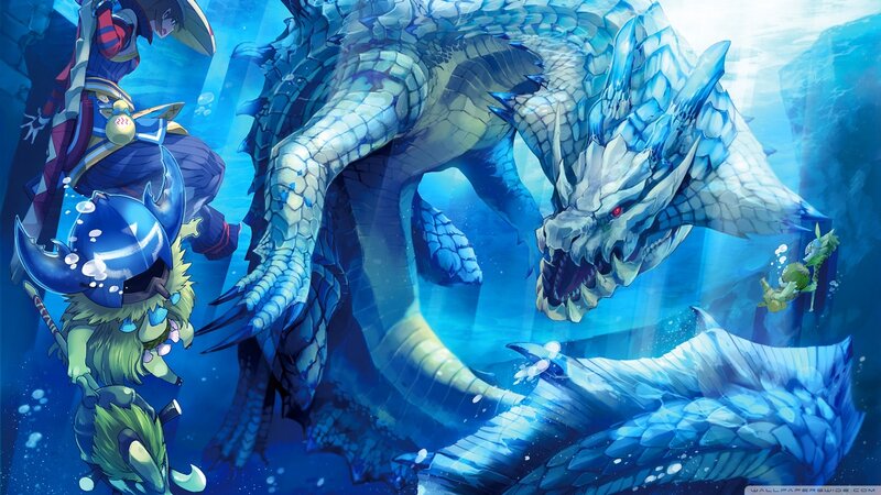 Dragon and Hunters Underwater — Blue