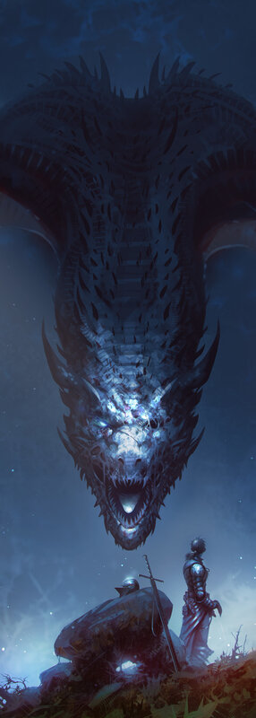 Dragon and Knight — Blue, Dramatic