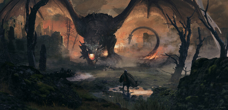 Dragon and Knight — Brown, Dramatic