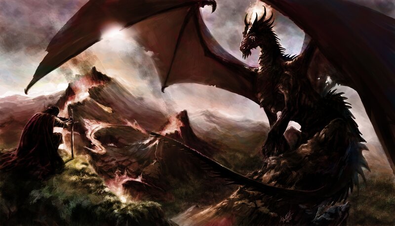 dragon and knight confrontation