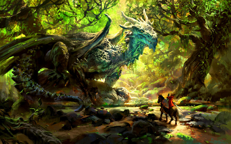 Dragon and Knight in Forest
