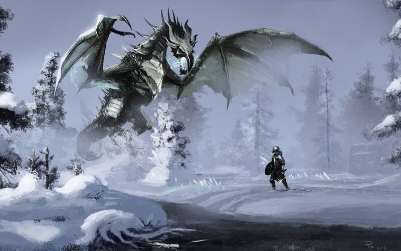 Dragon and Knight in Snow