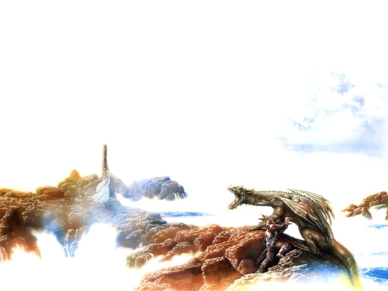 dragon and knight on a cliff