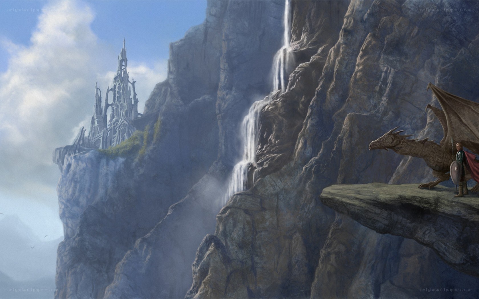 dragon and knight on a cliff