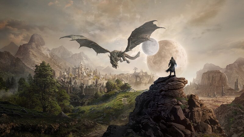 Dragon and Knight on Cliff — Gray, Dramatic