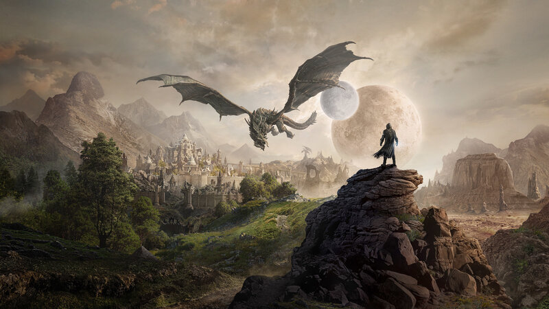Dragon and Knight on Cliff — Gray
