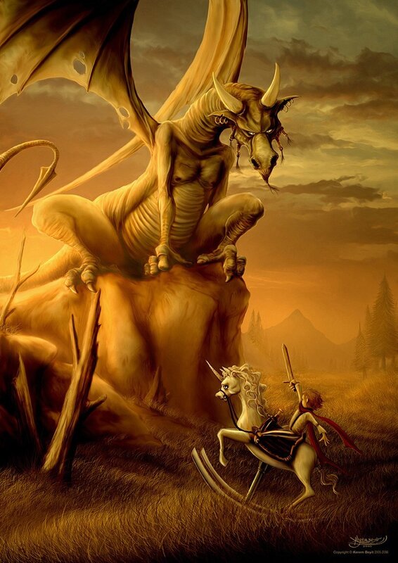 dragon and knight on rocking horse