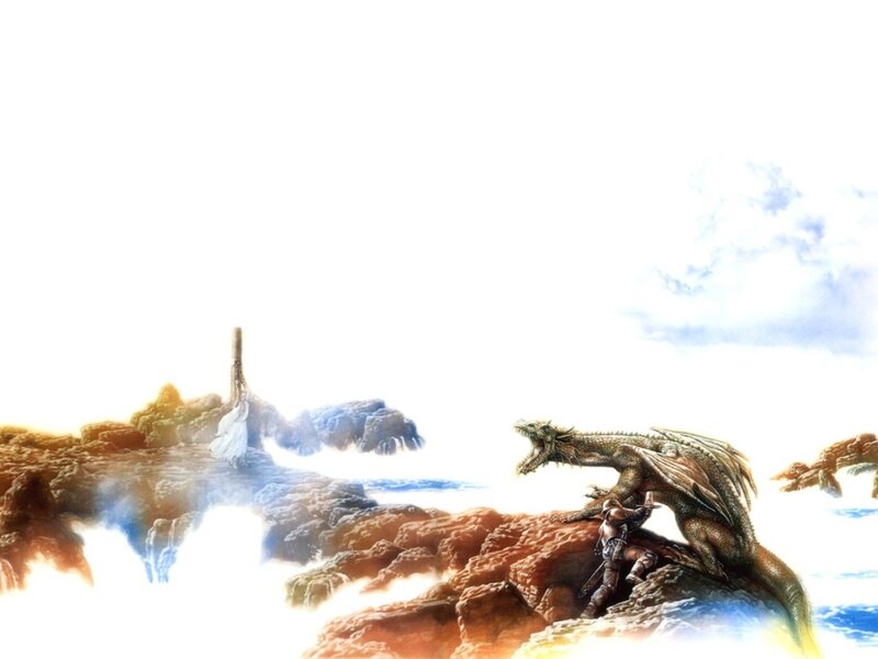 Dragon and Knight on Rocks