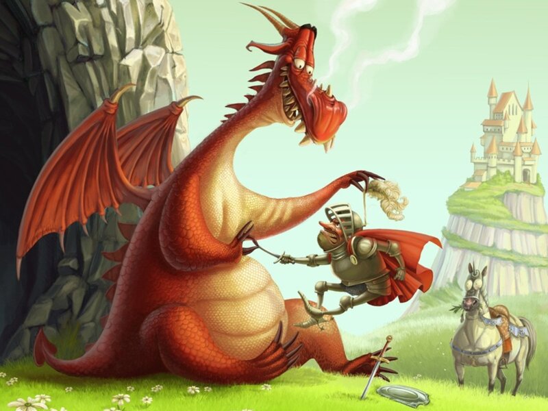 Dragon and Knight — Red, Humorous