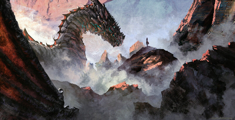 Dragon and Lone Figure — Gray
