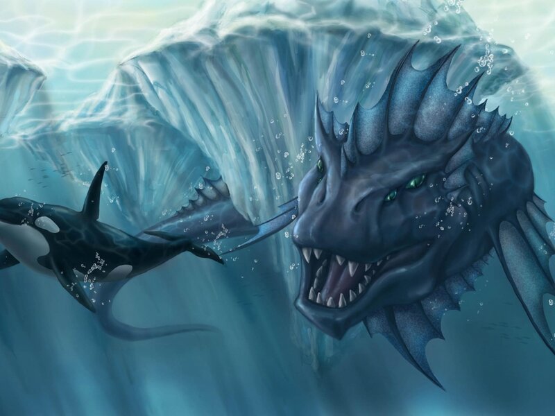 Dragon and Orca in Water