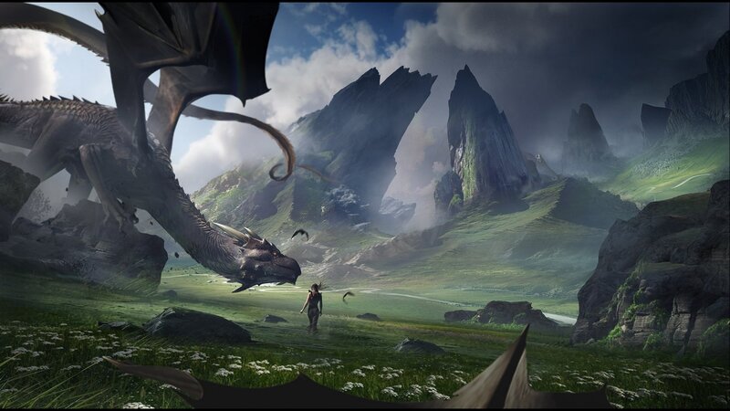 Dragon and Person in Valley