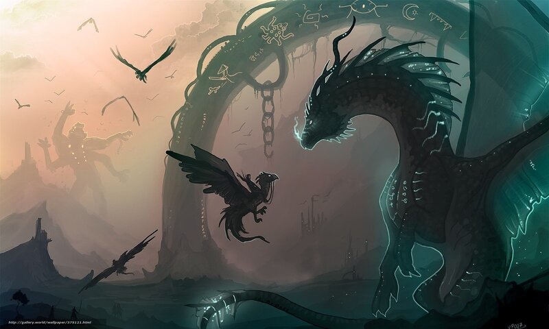 Dragon and rider in a mystical landscape