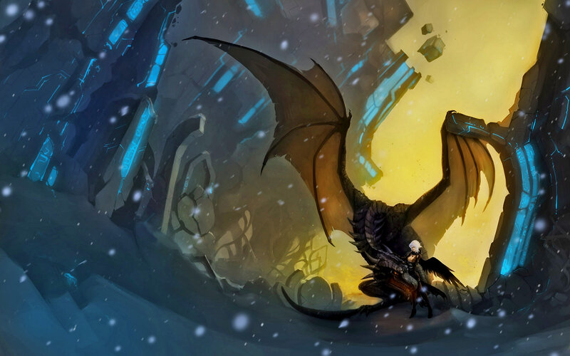 Dragon and Rider in Cave — Blue