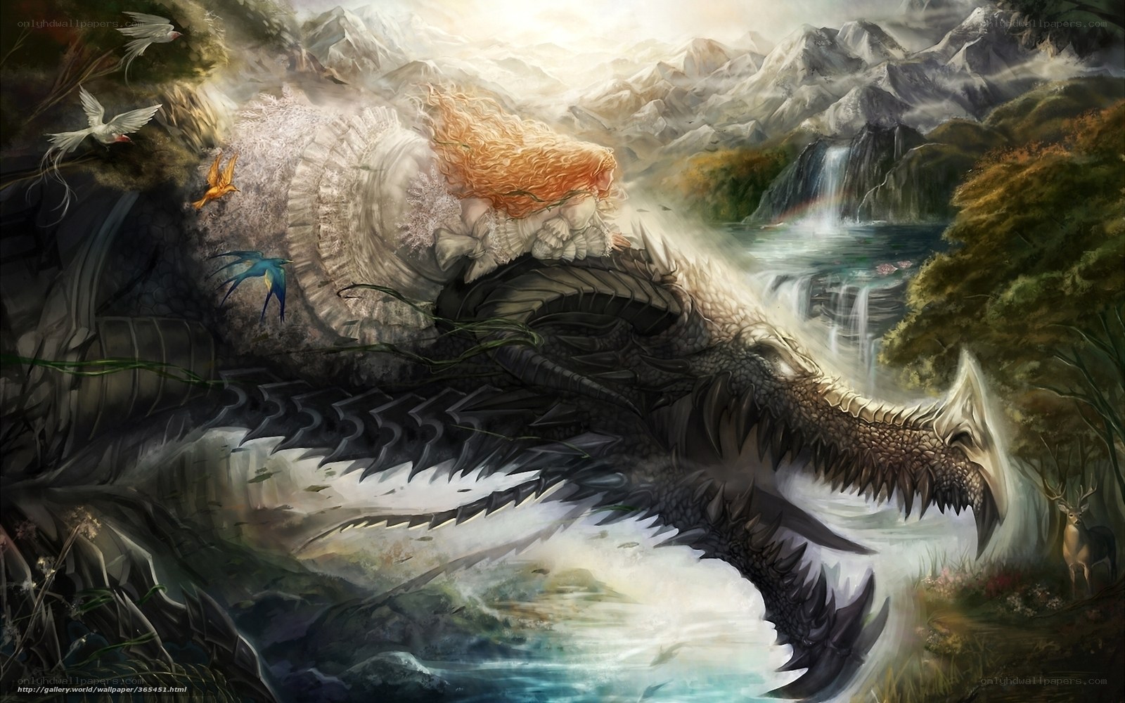 dragon and rider in mountain valley