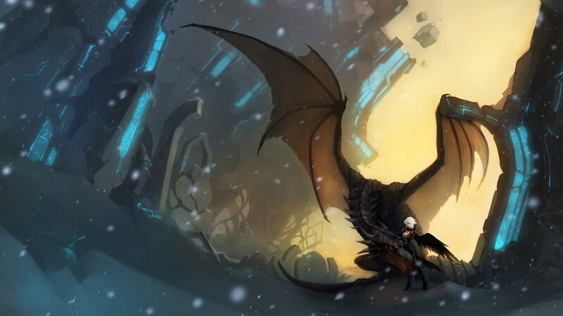 Dragon and Rider in Ruins