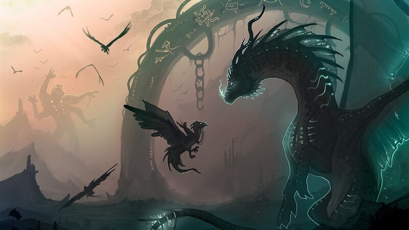 Dragon and Rider in Sky