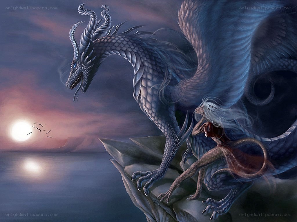 dragon and rider on a cliff