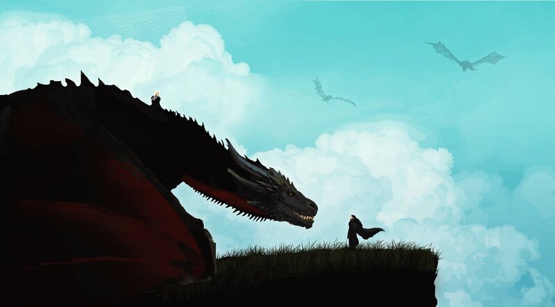 Dragon and Rider on Cliff — Blue, Dramatic