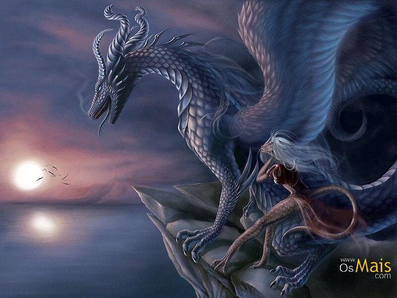 Dragon and Rider on Cliff
