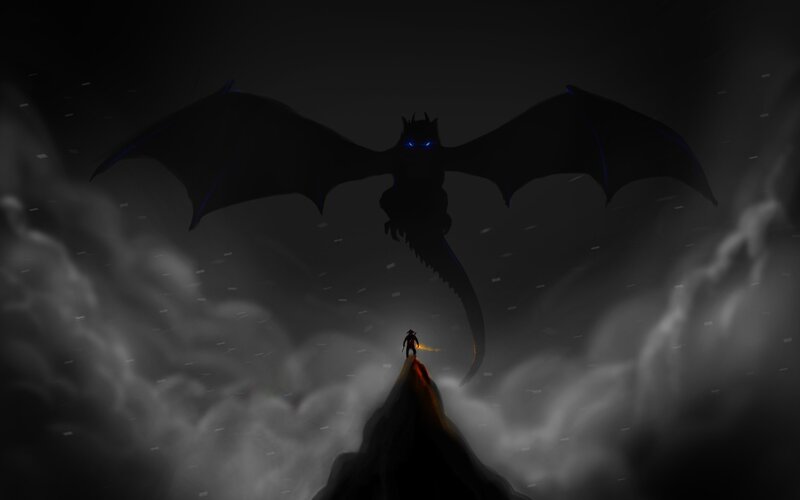 Dragon and Rider on Mountain