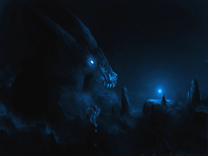 Dragon and Small Figure — Blue
