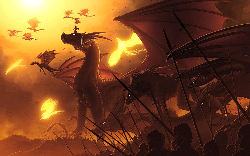 Dragon and Soldiers — Orange, Dramatic