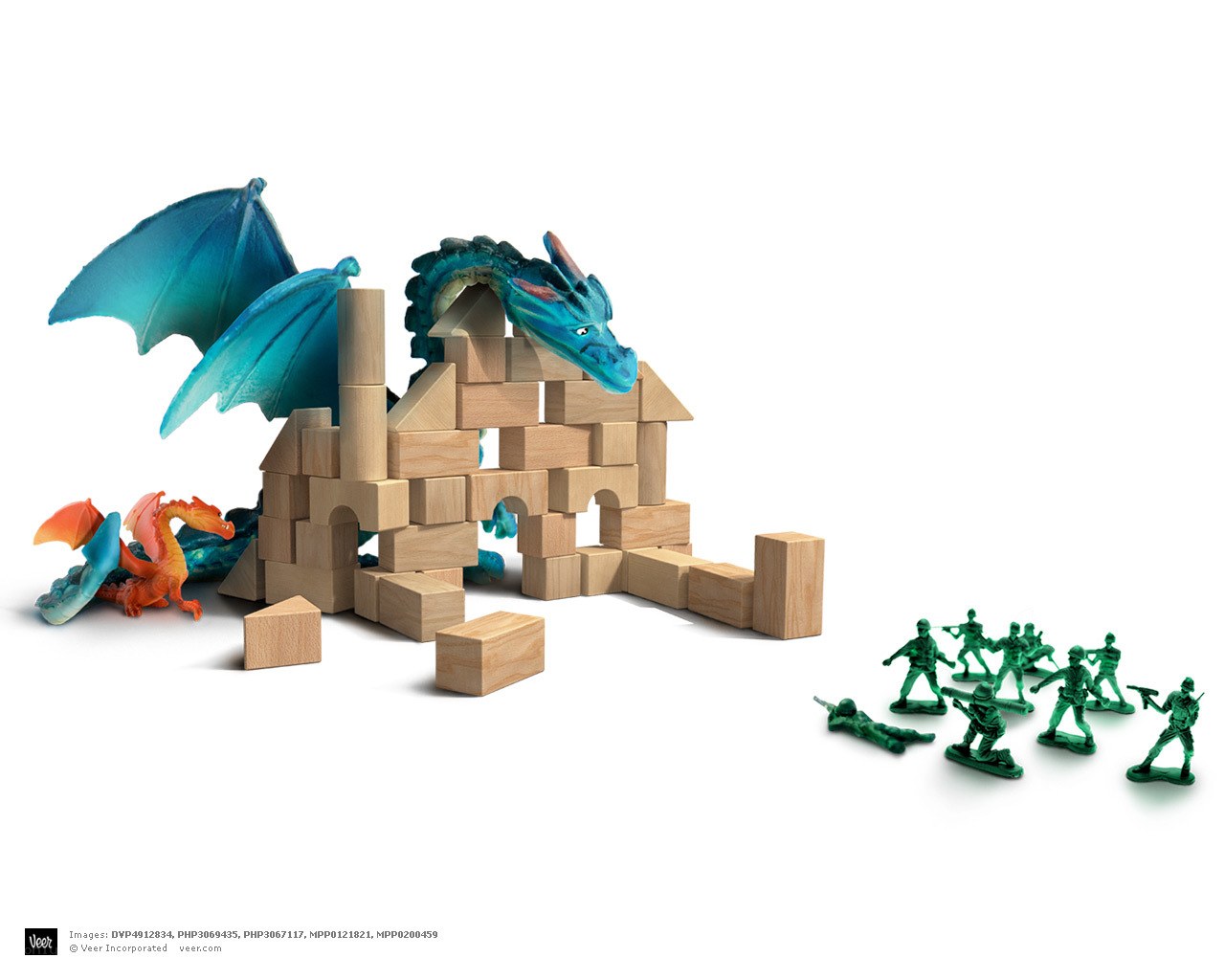 Dragon and soldiers with blocks