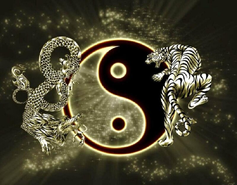 Dragon and Tiger Around Yin-yang